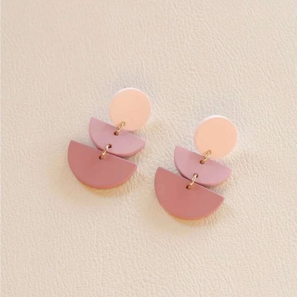 Pink Geometric Drop Earrings